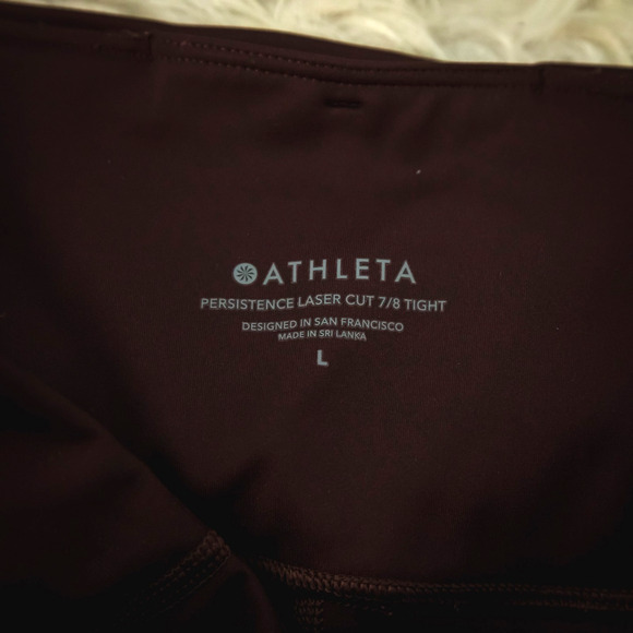 Athleta Size Large L Burgundy Dark Red Persistence Laser Cut 7/8 Tight Leggings - Picture 6 of 9